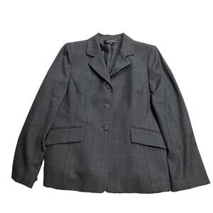 Kasper Womens 12P Petite Single Breasted Blazer Window Pane Plaid Gray 3 Button